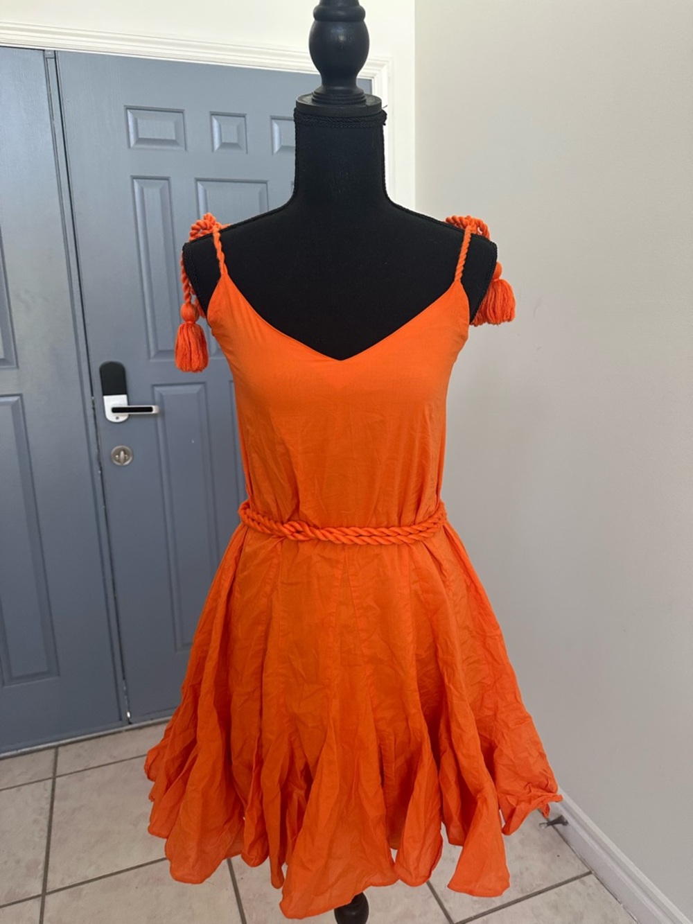 Rhode Orange Mini Dress – XS – Rope Straps & Belt – Flowy Summer Dress